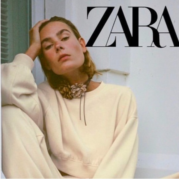 Zara cropped cream crewneck sweater size Medium - Picture 1 of 4